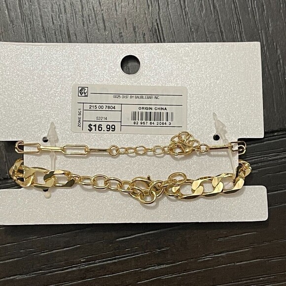 SUGARFIX By BaubleBar Two Chain Gold Tone Fashion Jewelry Bracelet NWT - Picture 3 of 4